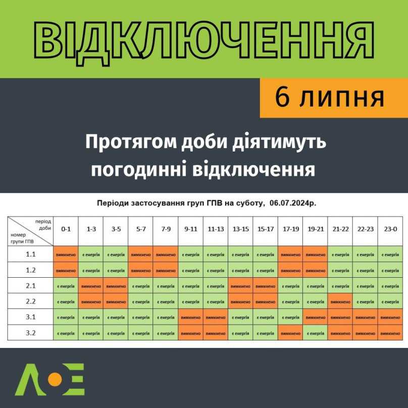 Графік відключень 6 липня на Львівщині